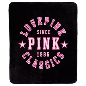 PINK Victoria's Secret Love Pink Black and Pink Throw Blanket